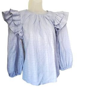 Universal Thread Ruffle Blouse 3/4 Sleeve Textured Top Light Blue Womens Size XS